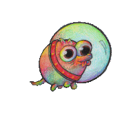 a colorful drawing of a cartoon character with a bubble in his mouth