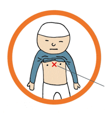 a cartoon drawing of a person with a red x on their chest