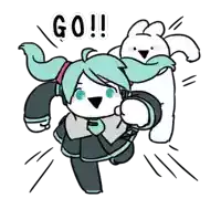 a cartoon drawing of a girl and a rabbit with the word go written on the bottom