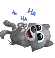 a cartoon cat is laying on its back laughing with ha ha ha written around it