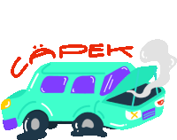 an illustration of a car with the hood open and the word capek written above it