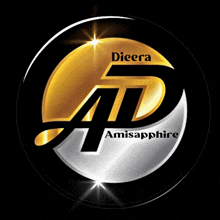 a gold and silver logo for dieera amisapphire on a black background