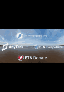 a beach with the words any task etn everywhere and etn donate