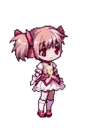 a pixel art drawing of a girl in a pink dress