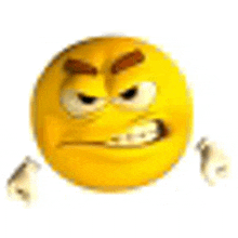 a yellow smiley face with a very angry expression on its face and arms .