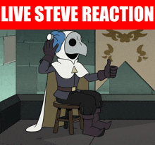 a cartoon character giving a thumbs up under a live steve reaction banner