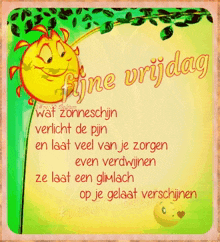 a greeting card that says fijne vrijdag with a smiley face on it