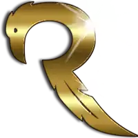 a gold letter r with a bird 's head on it