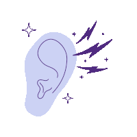 a drawing of an ear with lightning bolts and stars