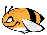 a cartoon drawing of a bee with a wing that looks like a fish