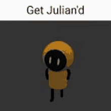 a cartoon character wearing a yellow hoodie with black eyes is standing in the dark .