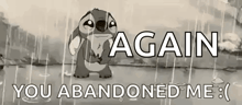 stitch from the movie lilo and stitch is standing in the rain .