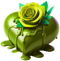 a green heart with a yellow rose on top and the letters ac on the bottom