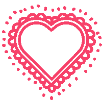 a pink heart surrounded by white polka dots on a white background