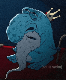 a cartoon of an old man with a cane and a crown says adult swim