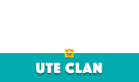 a blue and white banner with the word ute clan on it