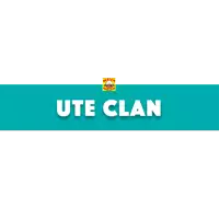 a blue and white banner with the word ute clan on it