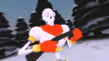 a cartoon character holding a gun in the snow