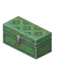 a pixel art drawing of a green chest with its lid open