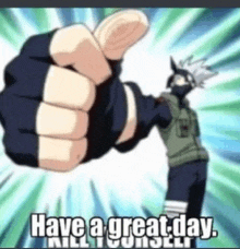 a cartoon character is giving a thumbs up and says `` have a great day . kill yourself '' .