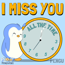 a penguin with a clock that says all the time