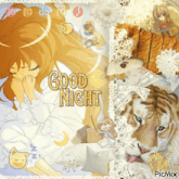 a picture of a girl and a tiger with the words good night