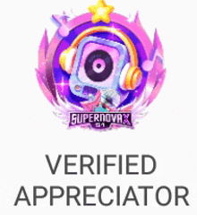 a verified appreciator badge with headphones and a record .