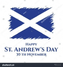 a blue and white flag with the words happy st. andrew 's day