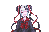 a pixel art of a girl with a red bow