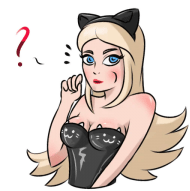 a cartoon drawing of a woman with cat ears and a question mark above her head