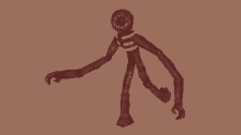 a drawing of a monster with long arms and teeth on a brown background