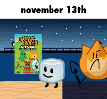 a book titled battle for dream island official character guide is on a table