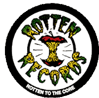 a logo for rotten to the core records with a leopard print apple