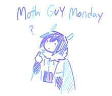 a drawing of a moth guy monday with a question mark above his head