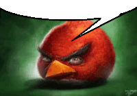 a painting of an angry bird with a speech bubble