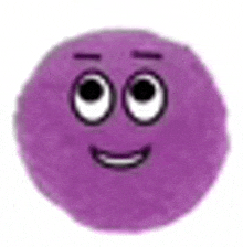 a purple ball with eyes and a smile on it .