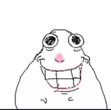 a black and white drawing of a cartoon character with big eyes and a big smile .
