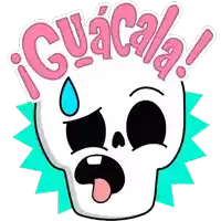 a cartoon drawing of a skull with guacala written in pink