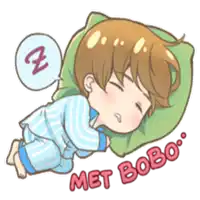 a cartoon drawing of a boy sleeping with the words met bobo written below him