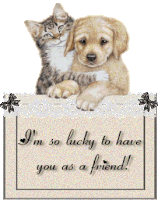 a picture of a cat and a puppy with the words " i 'm so lucky to have you as a friend " on it