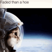 a picture of a man in an astronaut 's helmet with the caption faded than a hoe