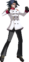 a pixel art illustration of a man in a white coat and black pants