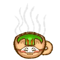 a cartoon drawing of a cup of coffee with steam coming out