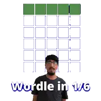a man is standing in front of a calendar with confetti falling around him and the words wordle in 1/6 below him