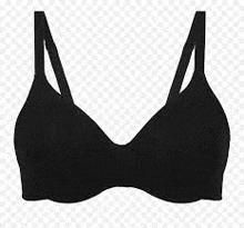 a black bra is sitting on a white background .