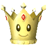 a gold crown with a smiling face on it