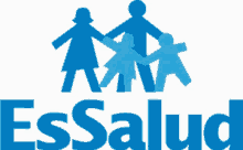 a logo for essalud shows a man and woman holding hands with two children