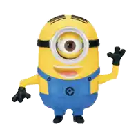a yellow minion with one eye wearing blue overalls and gloves