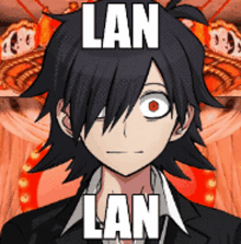 a picture of a boy with the word lan on his head