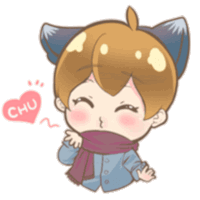 a cartoon drawing of a boy with cat ears and a heart that says chu on it